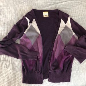 Long sleeve argyle purple cardigan